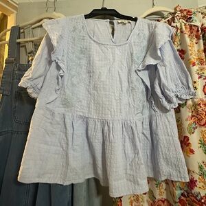 Listicle Soft Blue Ruffle Sleeve Blouse